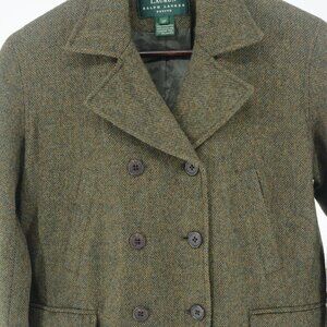 Lauren Ralph Lauren Petite 100% Lambswool Tweed Blazer –2P Double Breasted Olive